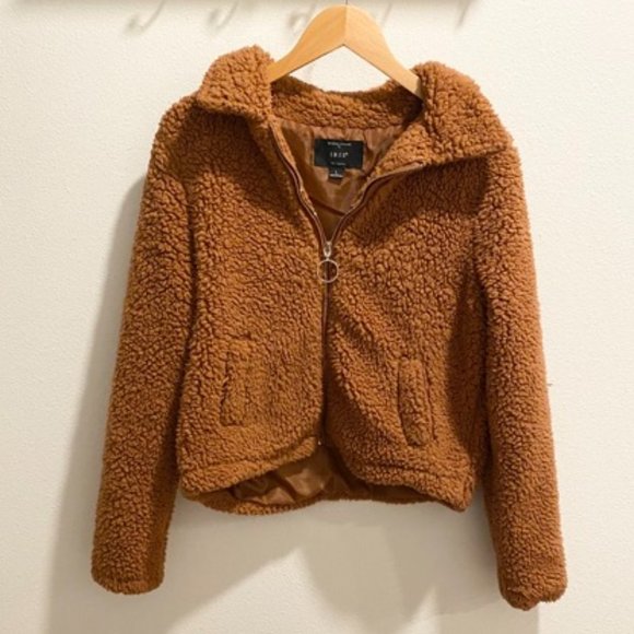 iris Jackets & Blazers - Iris Teddy Bear Fleece Jacket with Turn Down Collar in Brown